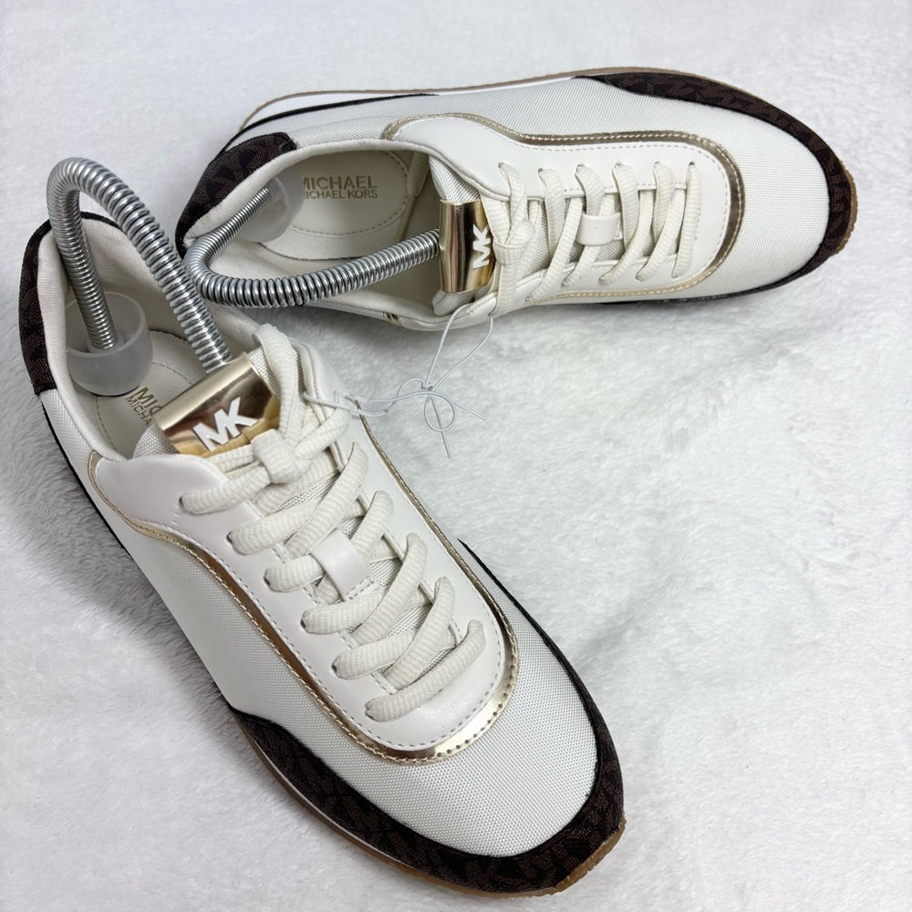 Michael Kors Cream & Brown Logo Sneakers Casual Lace-Up Shoes - Picture 10 of 10